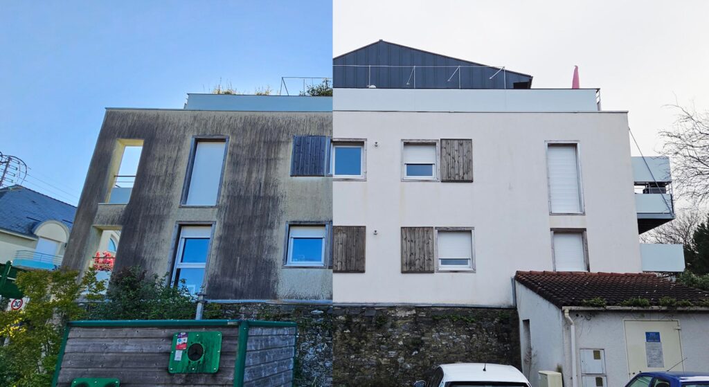 Traitement de façade traces noires avant après DRONE ARTISAN