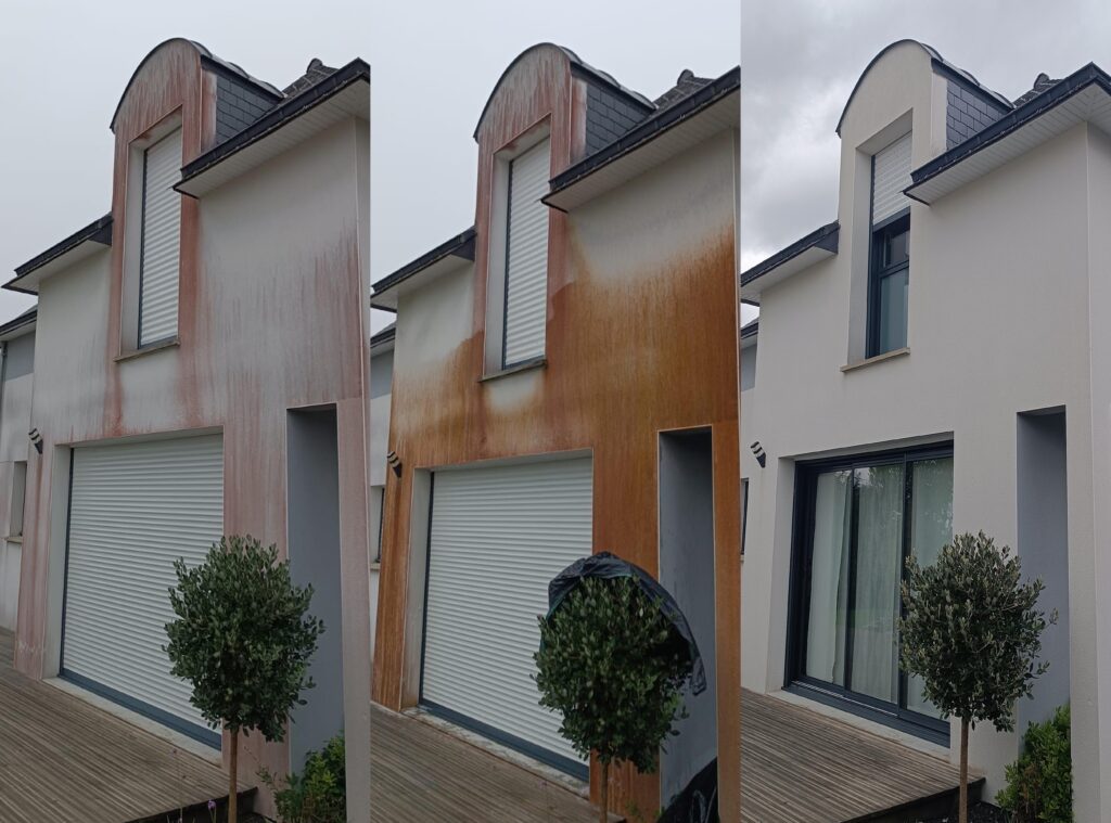 Traitement de façade traces rouges avant après DRONE ARTISAN